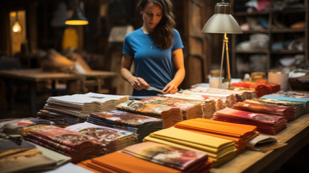 designer chosing fabric swatch to match the design clothの素材