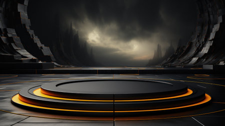 A circular podium in centre, studio lightingの素材