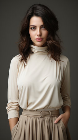 Full - body outfit including shoes of a young beautiful woman modelの素材