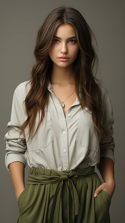 Full - body outfit including shoes of a young beautiful woman modelの素材