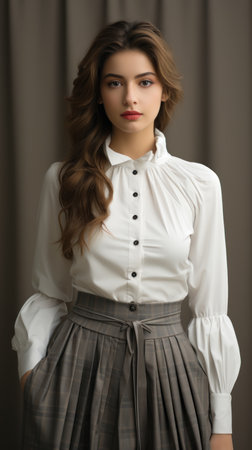 Full - body outfit including shoes of a young beautiful woman modelの素材