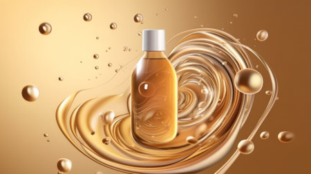 Hair care 3d render. Cosmetics product or shampoo, advertising bannerの素材