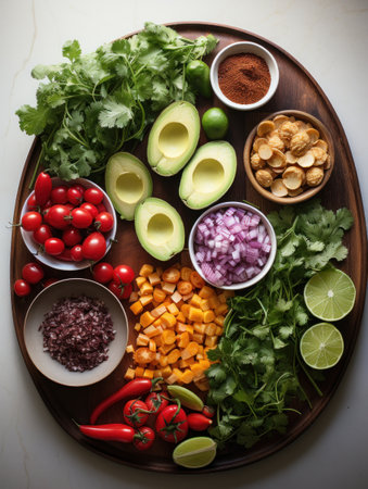 Raw ingredients for making BBQ pulled chicken, overhead shotの素材