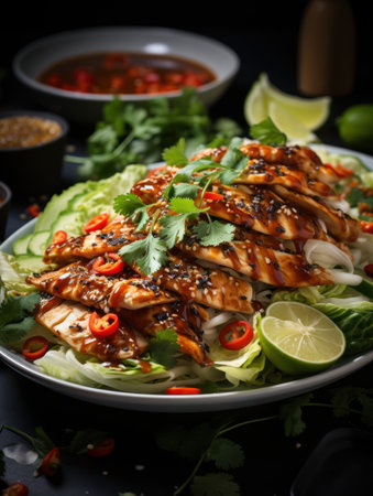 Asian chicken lettuce wraps with peanut sauceの素材