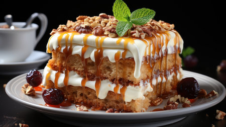 A slice of carrot cake with cream cheese frostingの素材