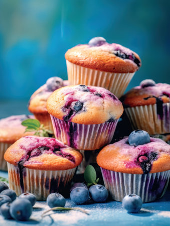 Blueberry muffins, bright and airy, lots of texture and detailsの素材