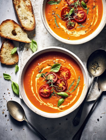 Roasted tomato soup in bowlsの素材