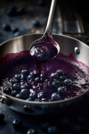 a sauce pan with blueberry puree whiskeyの素材