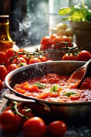 hot italian pomodoro sauce with steam