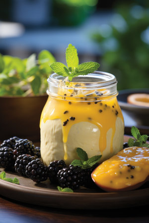 passion fruit curd in a jarの素材