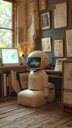 Intelligent Robot in a Cozy, Knowledge-Filled Study Roomの素材