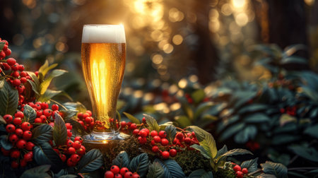Golden Hour Elixir: A Pint Amidst Nature's Bountyの素材
