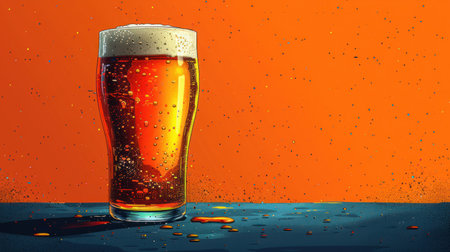 Golden Elixir: A Pint of Beer Amidst a Sparkling Orange Backdropの素材