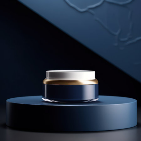a circular podium in the centre, white moisturizer 30g jar center on the podiumの素材
