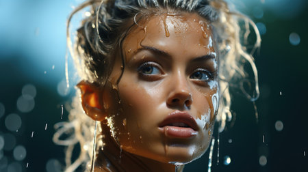 "Glistening Raindrops Amidst Golden Locks"の素材