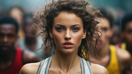 Amidst the Crowd: A Moment of Focus and Determinationの素材