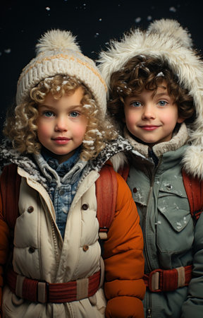 Christmas kids playing in the snowの素材