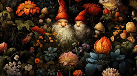 Garden gnome, 3d, neotraditional illustration, repeating pattern, seamless patternの素材