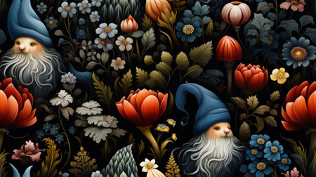 Garden gnome, 3d, neotraditional illustration, repeating pattern, seamless patternの素材