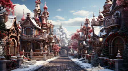 Fanciful fantasy Christmas village sceneの素材