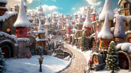 Fanciful fantasy Christmas village sceneの素材