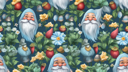 Garden gnome, 3d, neotraditional illustration, repeating pattern, seamless patternの素材