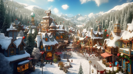 Fanciful fantasy Christmas village sceneの素材