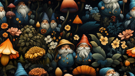 Garden gnome, 3d, neotraditional illustration, repeating pattern, seamless patternの素材