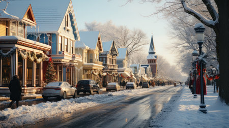 Vintage main street at Christmasの素材