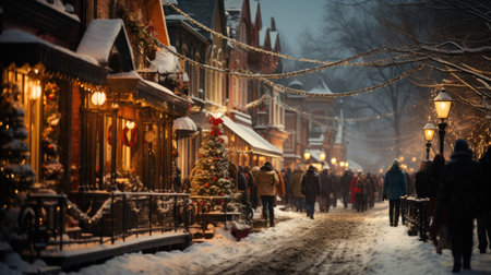 Vintage main street at Christmasの素材