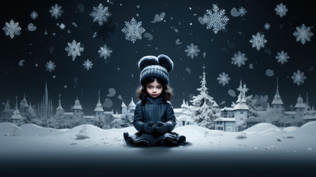 Snowflakes, white and dark blue backgroundの素材