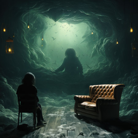 hauntingly beautiful illustrations, psychological phenomena illustrations, interior scenesの素材