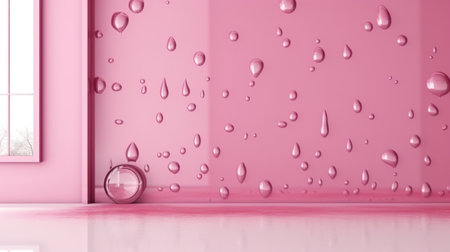 Pink glass wall, minimalist, 3d render, water dropsの素材