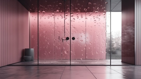 Pink glass wall, minimalist, 3d render, water dropsの素材