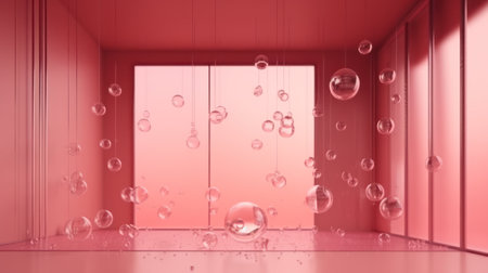 Pink glass wall, minimalist, 3d render, water dropsの素材