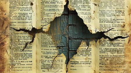 "A Mosaic of Narratives: Vintage Paper Collage with Shadowed Silhouette"の素材