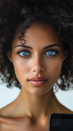 "Modern Connection: A Blurred Portrait with Smartphone"の素材