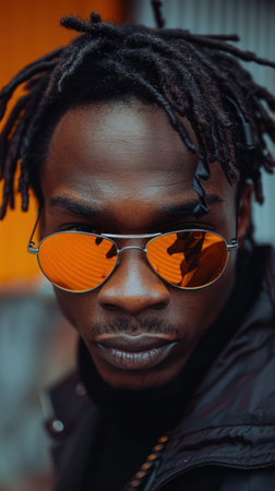 "Urban Elegance: A Portrait Amidst City Colors"の素材