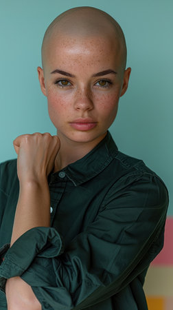 "Confident Stance Against a Pastel Backdrop"の素材