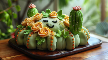 "Enchanted Cactus Garden Cake: A Confectionery Oasis of Sweetness"の素材