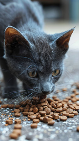 "Curious Cat Enjoying a Feast of Dry Food"の素材