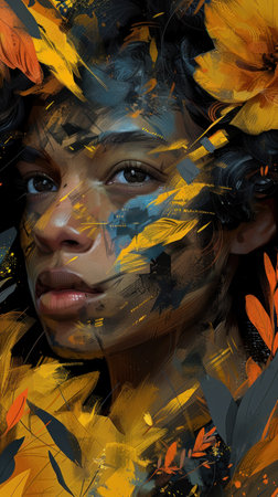 "Enchanted Autumn: A Dance of Flora and Mystery"の素材