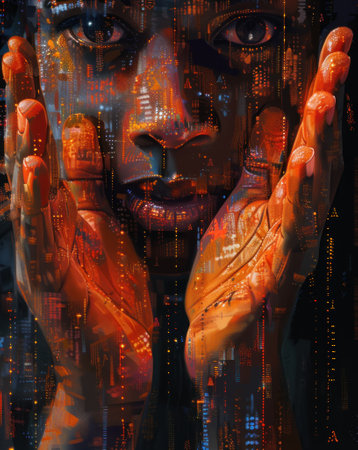 "Digital Soul: A Fusion of Human Essence and Data Streams"の素材