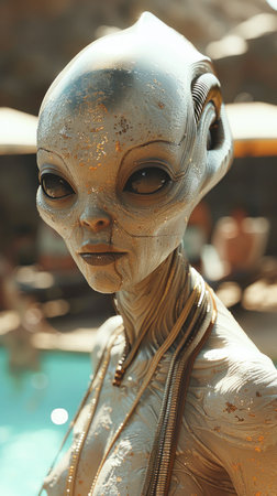 "Elegant Robotic Figure in Sunlit Workshop"の素材