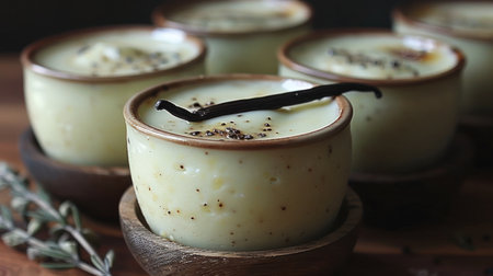 "Indulgent Vanilla Pudding Bowls with Chocolate Sprinkle"の素材