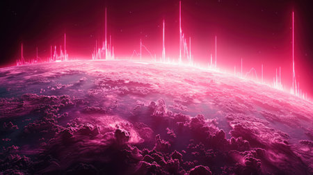 Pink clouds, glowing beams.の素材