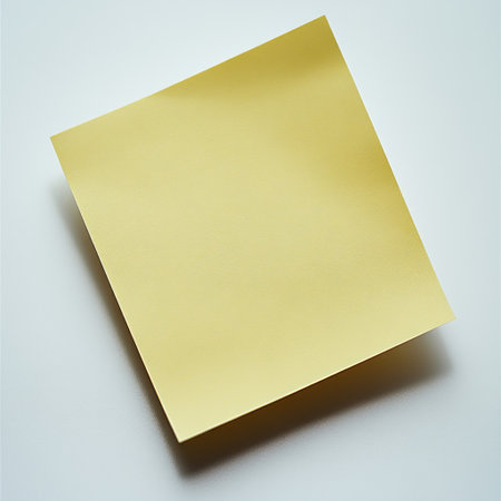 A bright yellow sticky note on a clean white background sparks inspiration.の素材