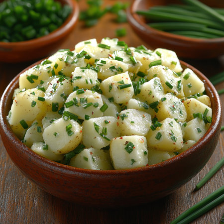Diced potatoes with herbs make a vibrant, tasty side for warm weather.の素材