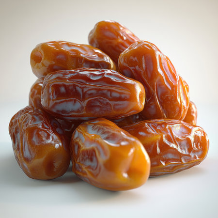 Medjool dates in a delightful pile, highlighting their rich texture and color.の素材