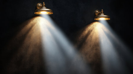 Warm light creates shadows, showcasing textures on the wall artistically.の素材